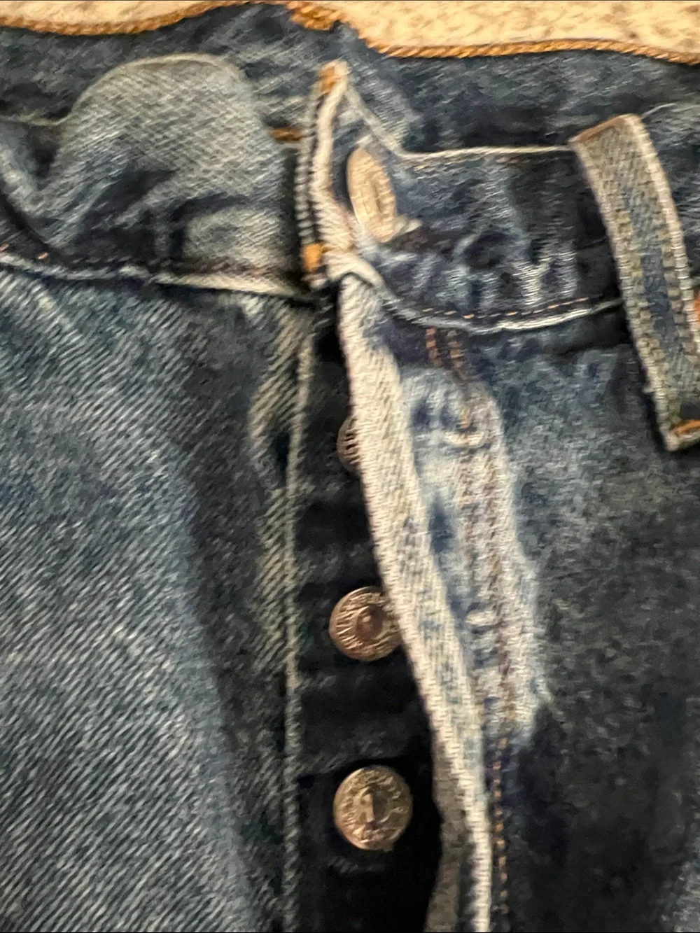 Levi's Blue High-Rise Denim Shorts button fly